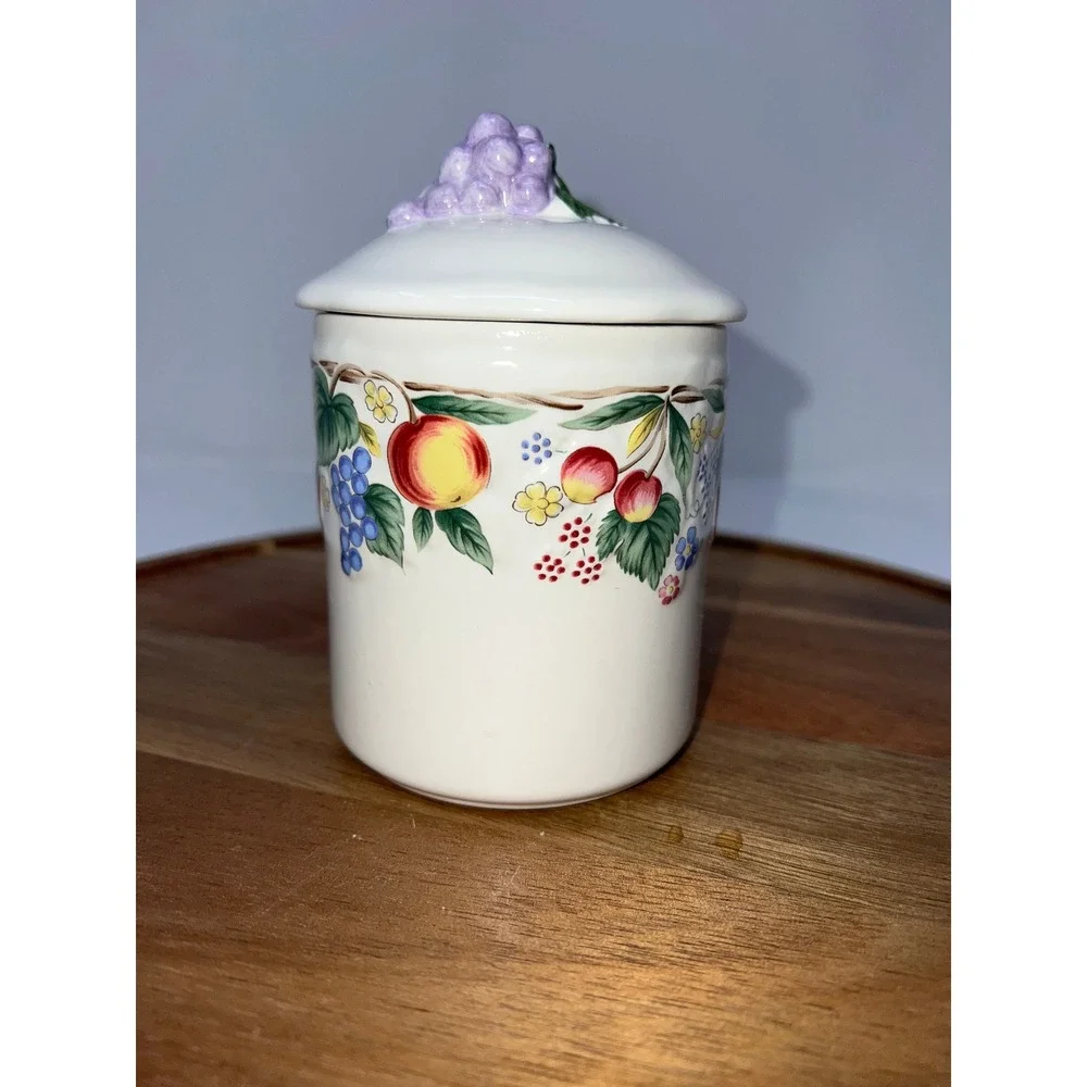 Ceramic Fruit Jar with Grape Lid Kitchen Storage Container